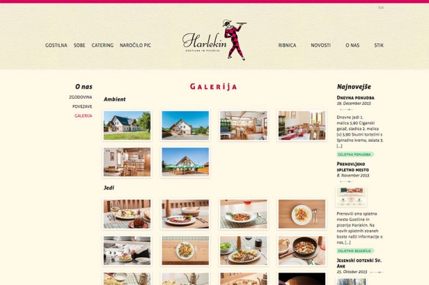 Detalj strani Galerija spletnega mesta Gostilne in picerije Harlekin